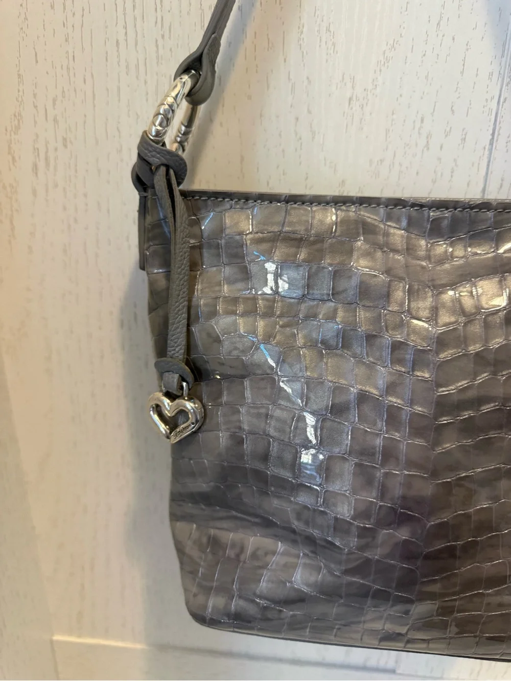 Brighton croc-embossed Chrie silver shoulder bag leather